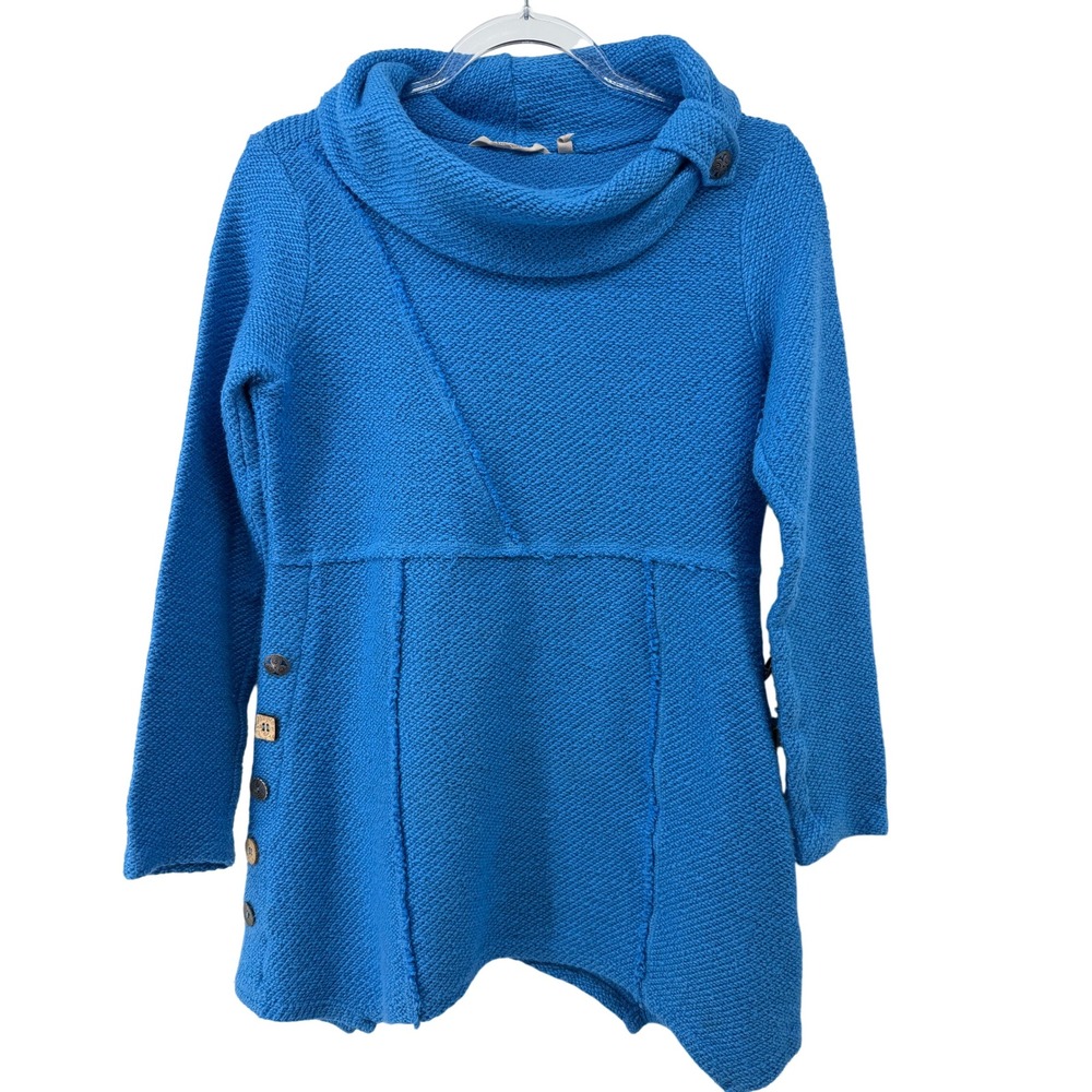 Soft Surroundings Women Blue Cowl Neck Tunic Sweater Textured Cotton XS 2AZ93